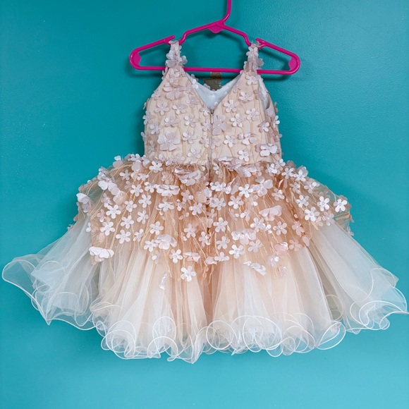 Tuleen Dahlia Floral Dress Peach Tulle 3D Appliqué Party Dress Toddler 86/1Y - Picture 8 of 12
